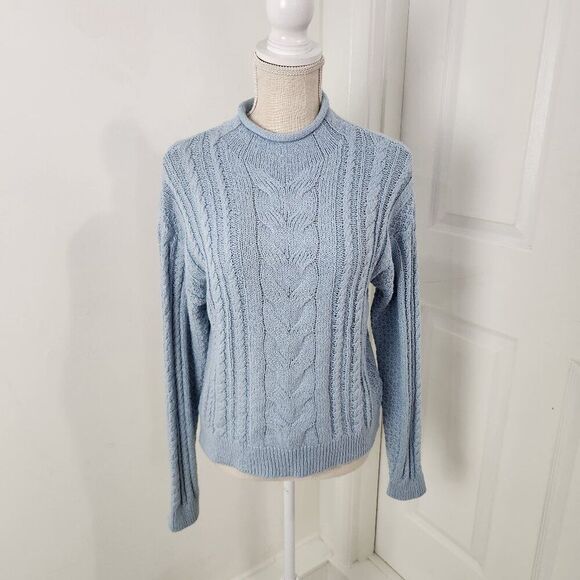 J Crew Sweater Womens XXS Blue Roll Neck Cable Thin Transitional Weather New - Picture 1 of 13